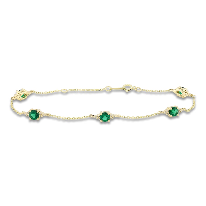 Lab-Created Emerald & Diamond Station Bracelet 1/15 ct tw 10K Yellow Gold 7.25