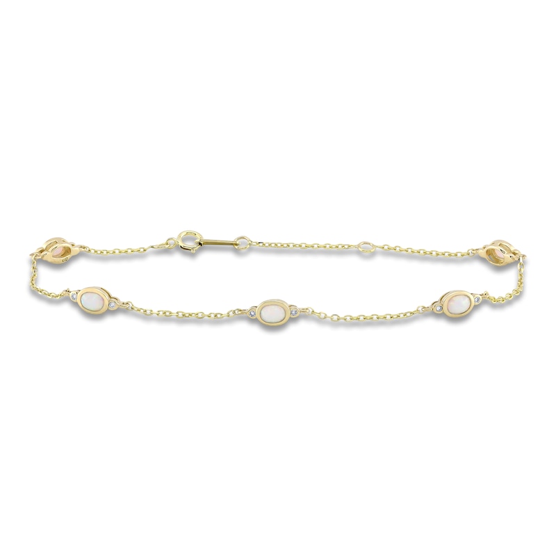 Oval-Cut Lab-Created Opal & Diamond Station Bracelet 1/20 ct tw 10K Yellow Gold 7.25