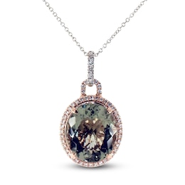 Jared Atelier Oval-Cut Natural Green Quartz & Certified Diamond Halo Necklace 3/4 ct tw 14K Two-Tone Gold 19&quot;