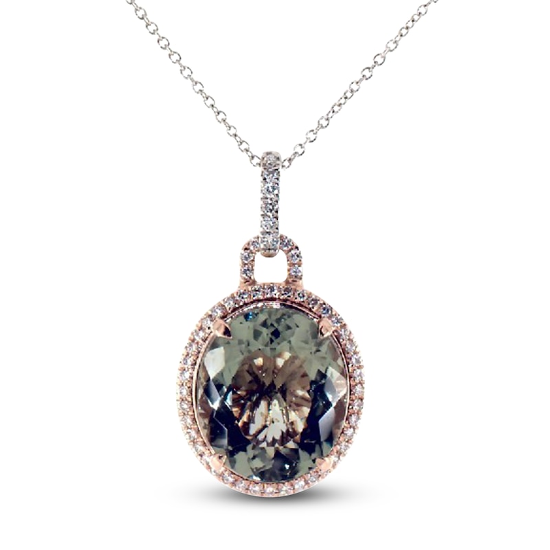 Main Image 1 of Jared Atelier Oval-Cut Natural Green Quartz & Certified Diamond Halo Necklace 3/4 ct tw 14K Two-Tone Gold 19&quot;