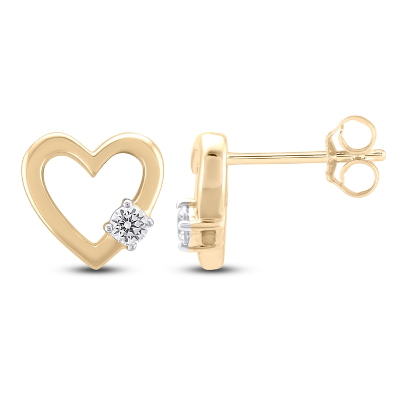 Main Image 1 of Diamond Solitaire Heart Stud Earrings 1/10 ct tw 10K Yellow Gold