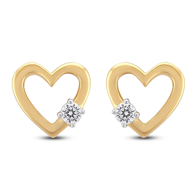 Main Image 3 of Diamond Solitaire Heart Stud Earrings 1/10 ct tw 10K Yellow Gold