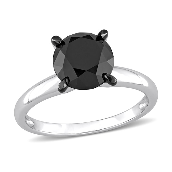 Black Diamond Solitaire Engagement Ring 3 ct tw Round-cut 14K White ...