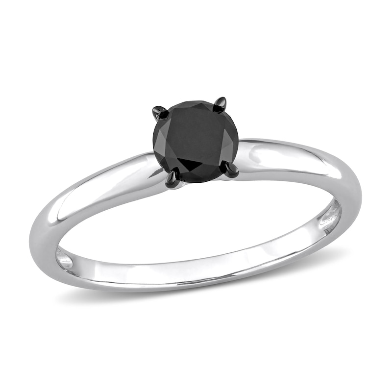 Black Diamond Solitaire Engagement Ring 3/4 ct tw Round-cut 14K White Gold