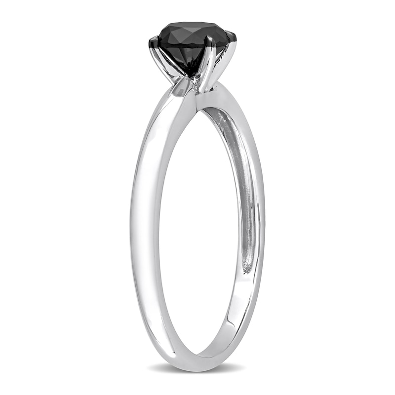 Black Diamond Solitaire Engagement Ring 3/4 ct tw Round-cut 14K White Gold