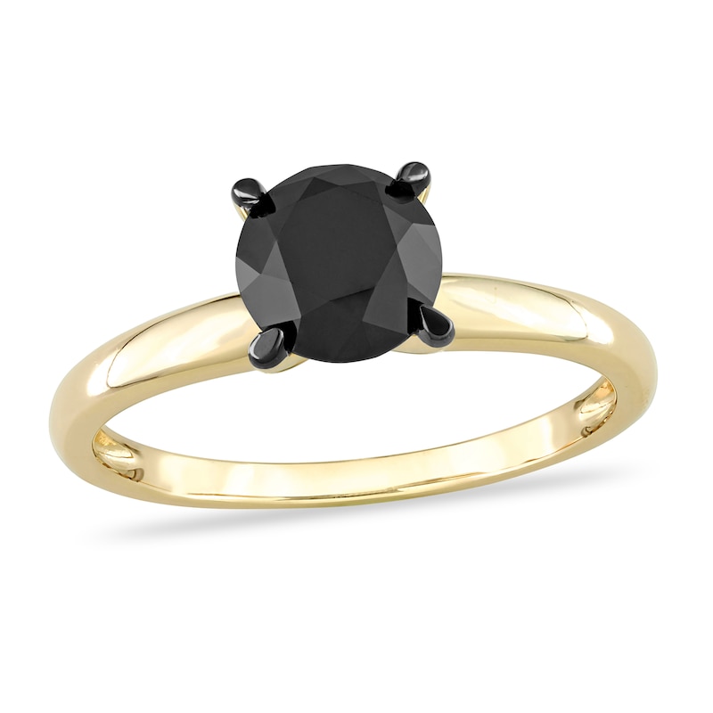 Black Diamond Solitaire Engagement Ring 1-1/2 ct tw Round-cut 14K Yellow Gold