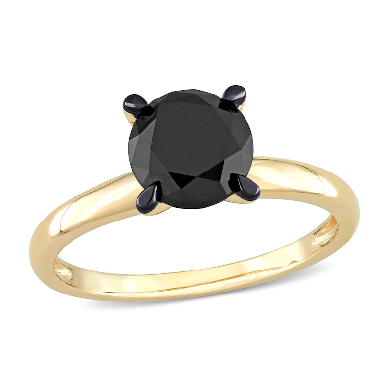 Main Image 1 of Black Diamond Solitaire Engagement Ring 2 ct tw Round-cut 14K Yellow Gold