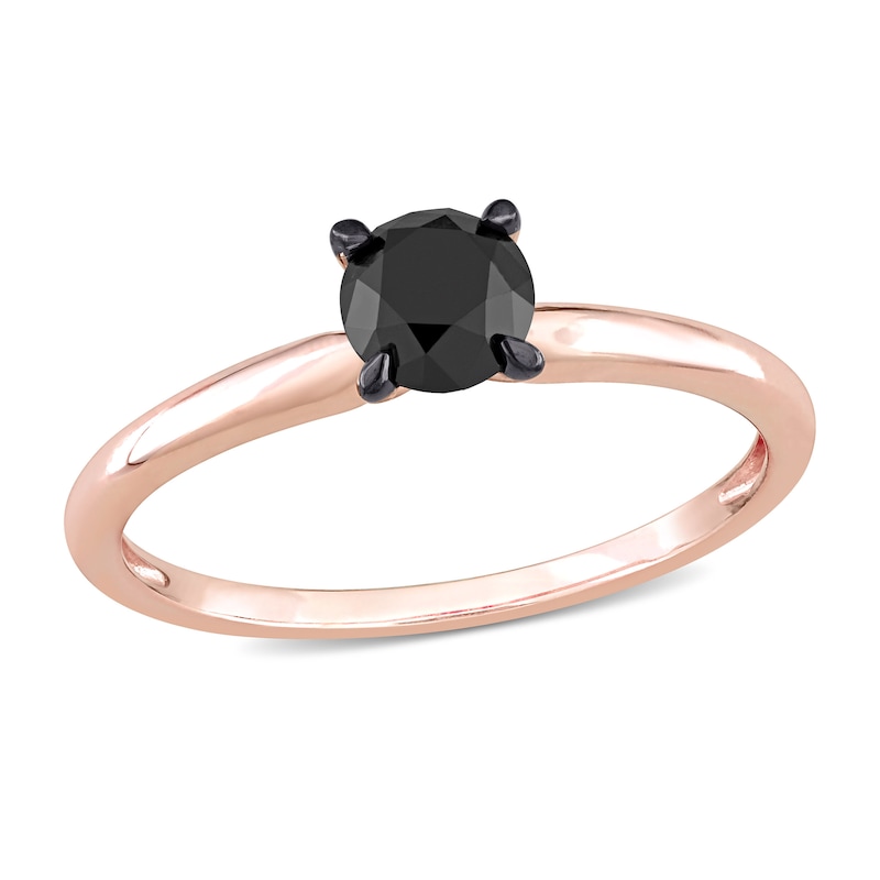 Black Diamond Solitaire Engagement Ring 3/4 ct tw Round-cut 14K Rose Gold