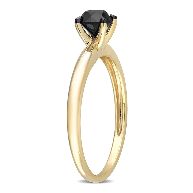 Black Diamond Solitaire Engagement Ring 3/4 ct tw Round-cut 14K Yellow Gold