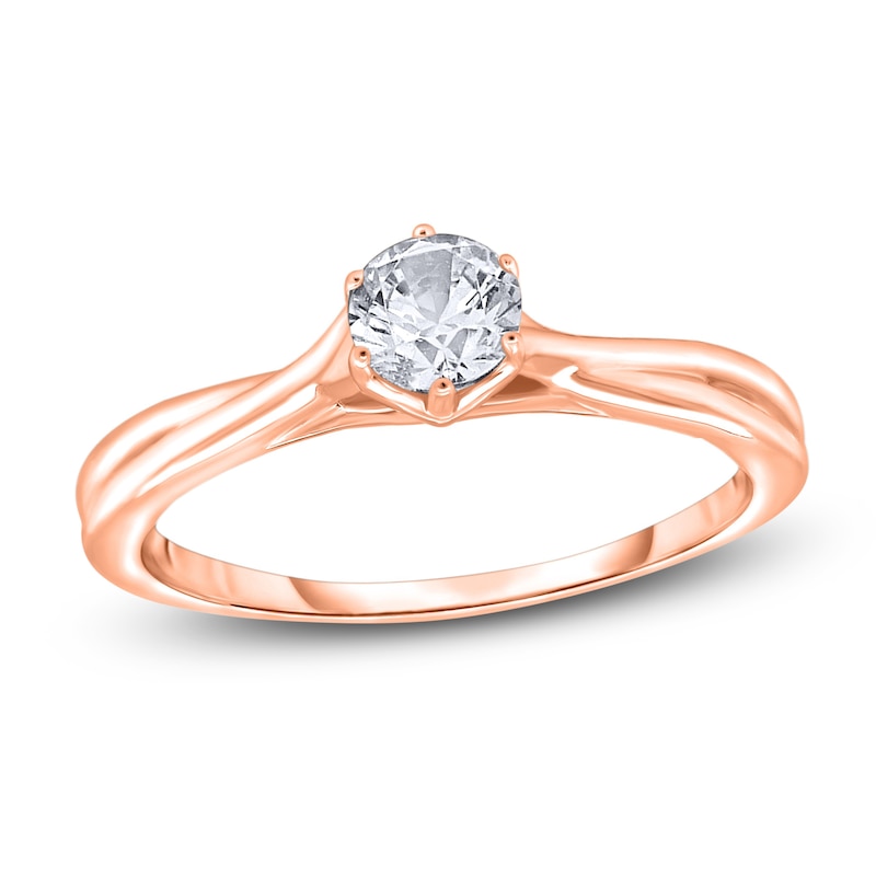 Diamond Solitaire Twist Engagement Ring / ct tw Round 14K Rose Gold (I2/I