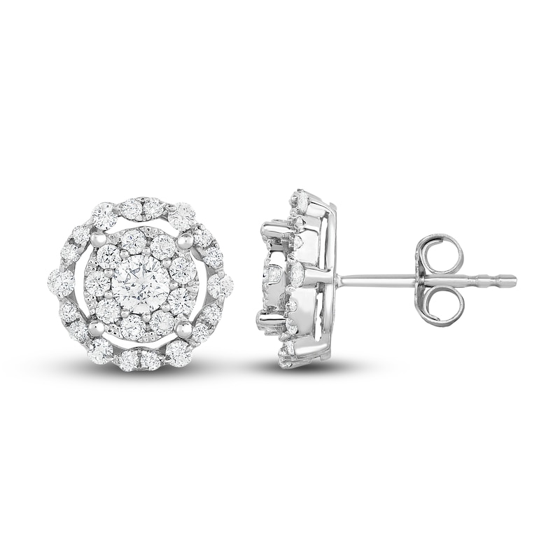 Diamond Double Halo Stud Earrings 1 ct tw Round 14K White Gold | Jared