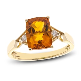 Natural Citrine Ring 1/20 ct tw Diamonds 10K Yellow Gold
