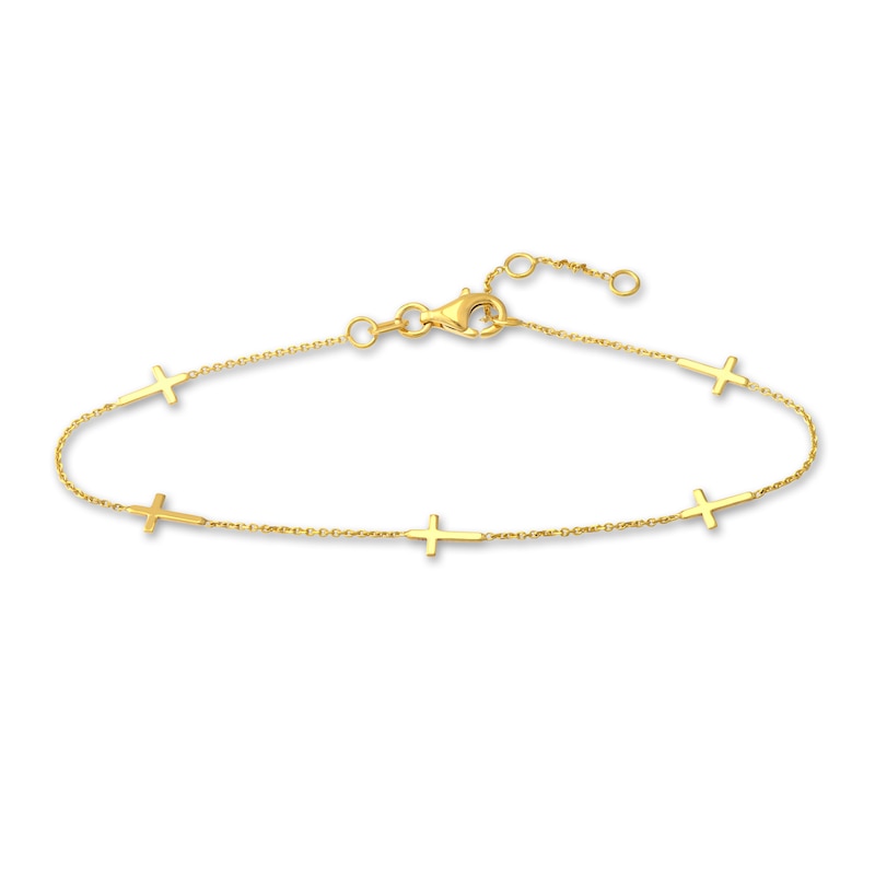 5 Cross Station Bracelet 14K Yellow Gold 7.25"