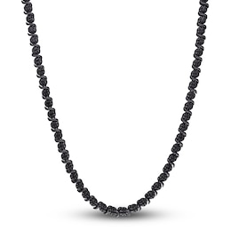 Black Diamond Tennis Necklace 1/2 ct tw Round Sterling Silver 17&quot;