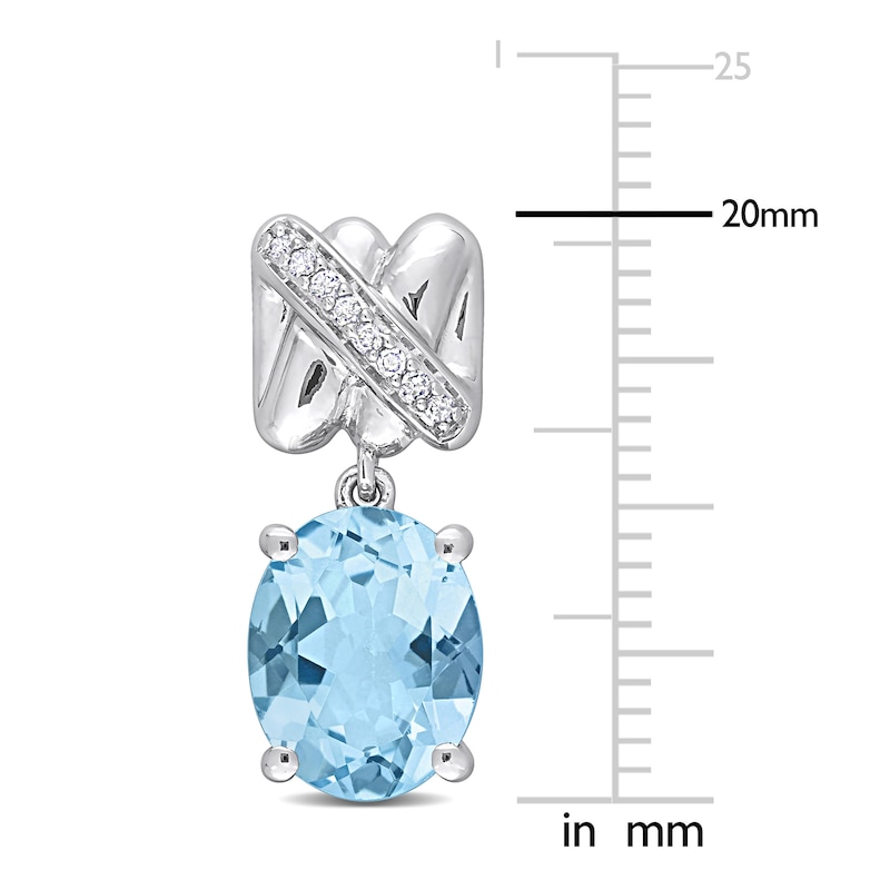 Main Image 2 of Y-Knot Natural Blue Topaz Earrings 1/15 ct tw Diamonds 14K White Gold