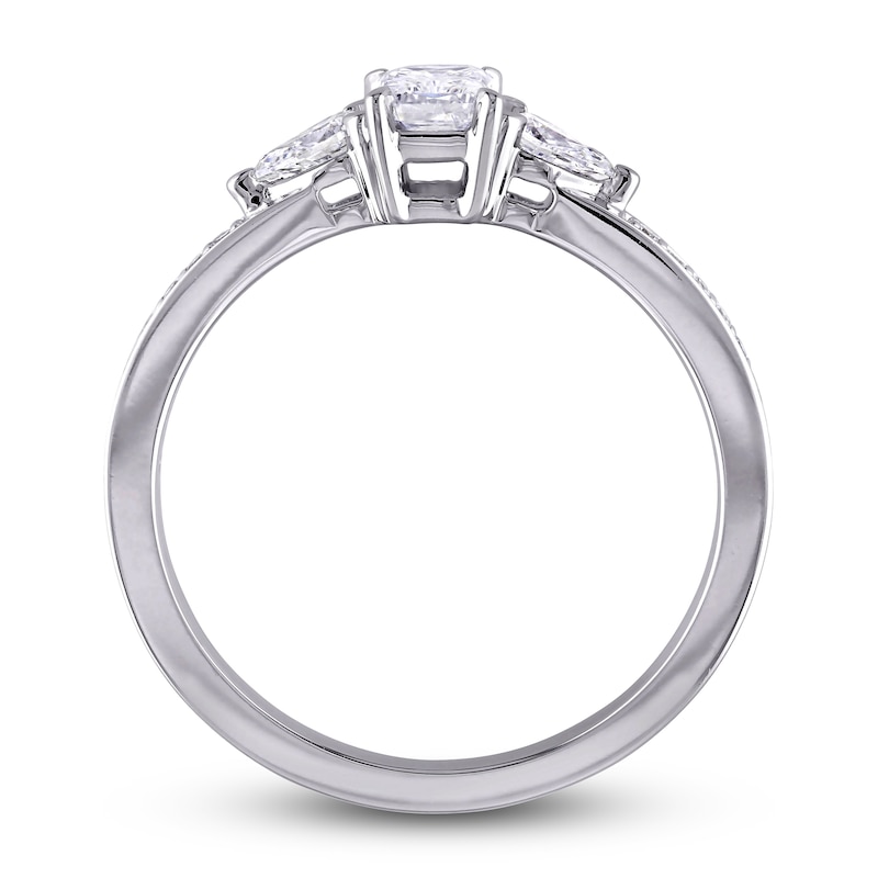 Main Image 3 of Diamond 3-Stone Engagement Ring 5/8 ct tw Radiant/Pear/ Round 14K White Gold