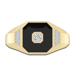 Men's Natural Onyx Ring 1/6 ct tw Diamonds 14K Yellow Gold