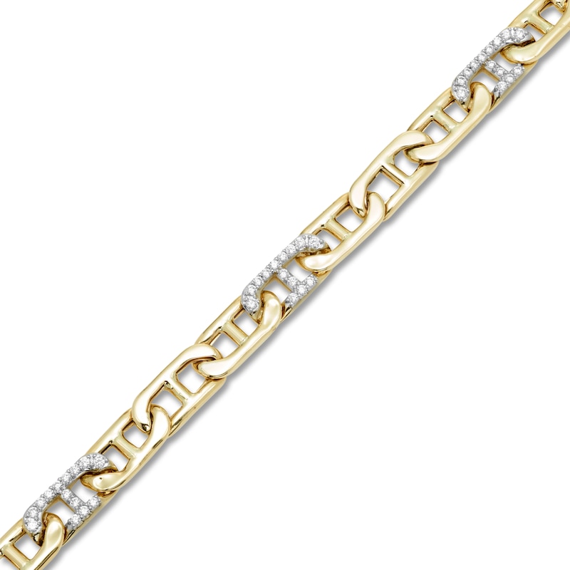 Men's Semi-Solid Diamond Mariner Bracelet 1 ct tw Round 10K Yellow Gold 8.5"