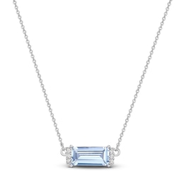 Baguette-Cut Natural Aquamarine & Diamond Necklace 1/20 ct tw 14K White Gold 18&quot;