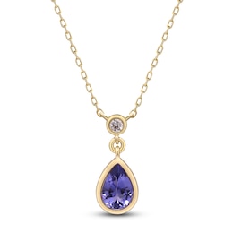 Pear-Shaped Natural Tanzanite & Diamond Bezel Necklace 1/15 ct tw 10K Yellow Gold 18&quot;