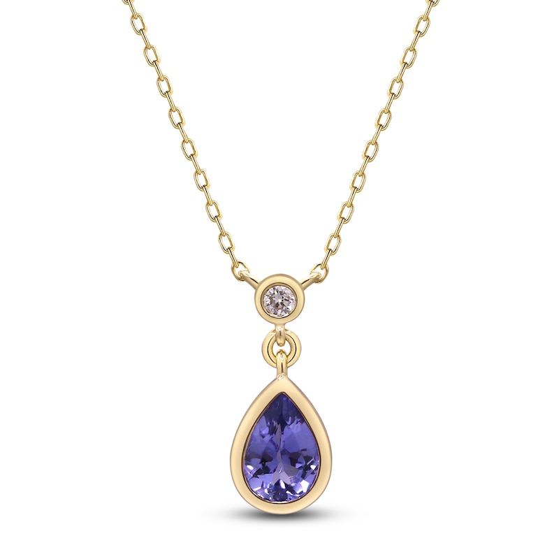 Main Image 1 of Pear-Shaped Natural Tanzanite & Diamond Bezel Necklace 1/15 ct tw 10K Yellow Gold 18&quot;