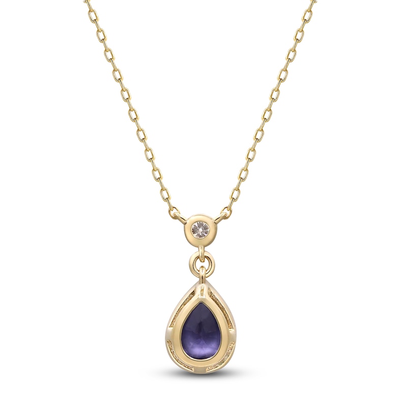 Main Image 3 of Pear-Shaped Natural Tanzanite & Diamond Bezel Necklace 1/15 ct tw 10K Yellow Gold 18&quot;