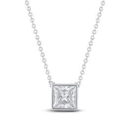 Princess-Cut Lab-Created Diamond Bezel-Set Solitaire Necklace 1 ct tw 18K White Gold 18&quot; (F/VS2)