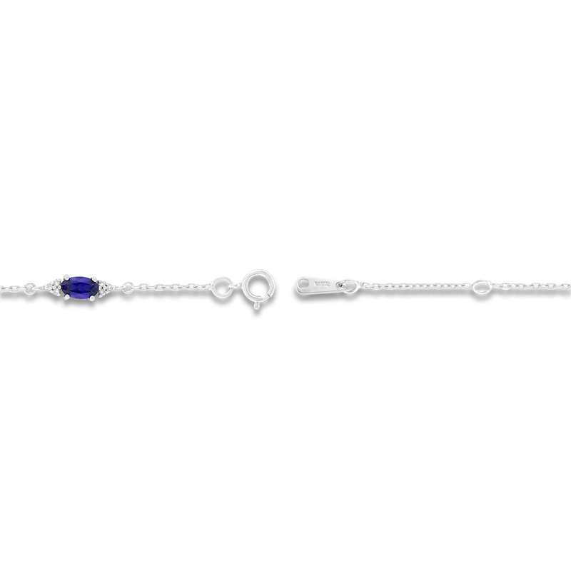 Oval-Cut Ceylon Lab-Created Sapphire & Diamond Bracelet 1/15 ct tw 10K White Gold 7.25"