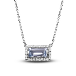 Baguette-Cut Natural Aquamarine & Diamond Necklace 1/10 ct tw 14K White Gold 18&quot;