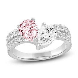 Pear-Shaped Pink & White Lab-Created Diamond Fashion Ring 2 ct tw 14K White Gold