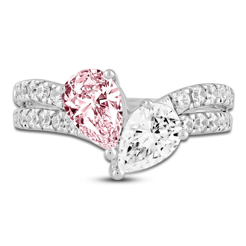 Pear-Shaped Pink & White Lab-Created Diamond Fashion Ring 2 ct tw 14K White Gold