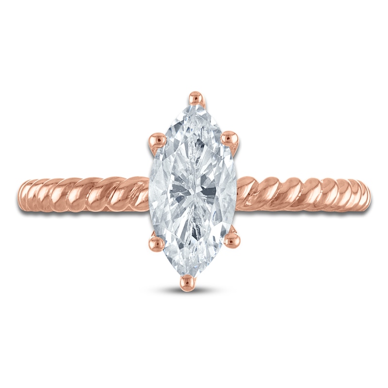 Main Image 3 of Certified Marquise-Cut Diamond Solitaire Rope Twist Engagement Ring 1 ct tw 14K Rose Gold (I/I1)