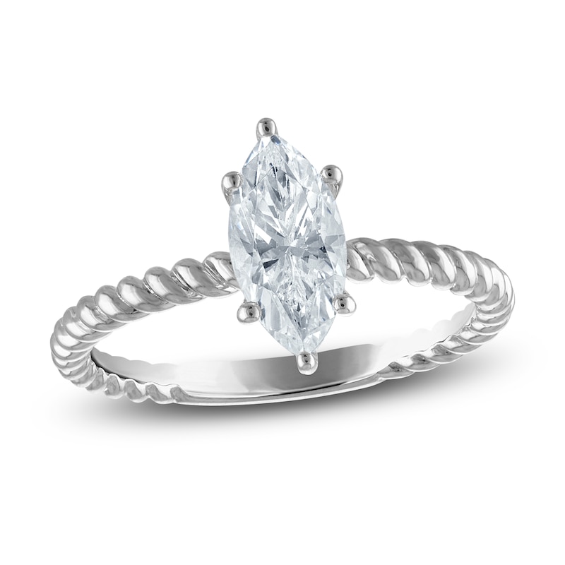 Certified Marquise-Cut Diamond Solitaire Rope Twist Engagement Ring 1 ct tw 14K White Gold (I/I1)