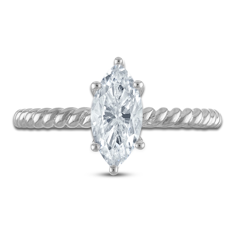 Certified Marquise-Cut Diamond Solitaire Rope Twist Engagement Ring 1 ct tw 14K White Gold (I/I1)