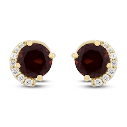 Natural Garnet & Diamond Stud Earrings 1/10 ct tw 10K Yellow Gold