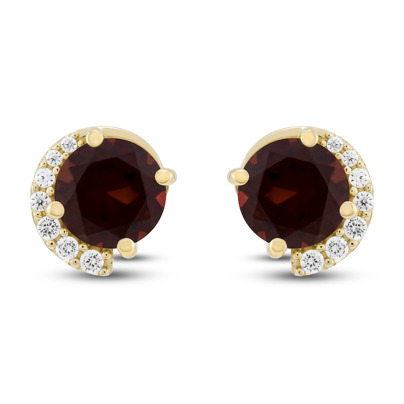 Natural Garnet & Diamond Stud Earrings 1/10 ct tw 10K Yellow Gold