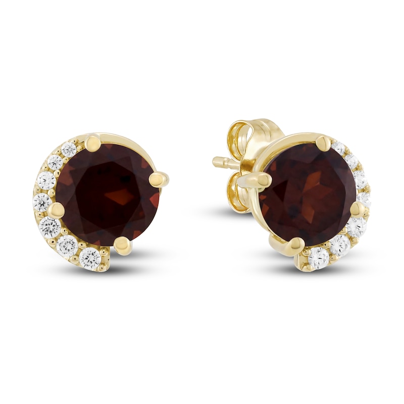 Natural Garnet & Diamond Stud Earrings 1/10 ct tw 10K Yellow Gold