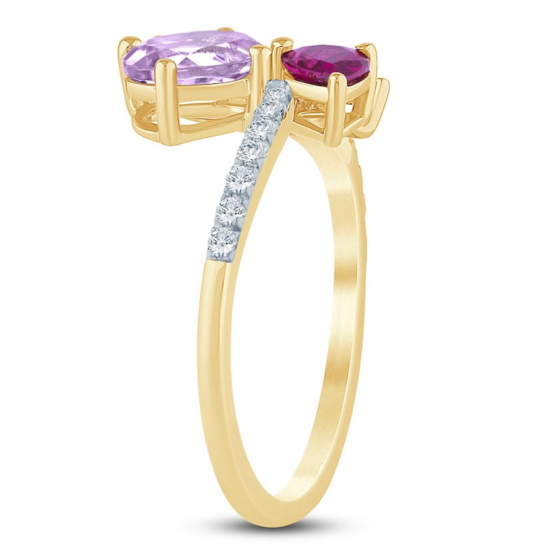 Natural Amethyst, Light Amethyst, Rhodolite Garnet & Diamond Multi-Shape Cluster Ring 1/6 ct tw 14K Yellow Gold