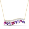 Thumbnail Image 0 of Natural Amethyst, Light Amethyst, Rhodolite Garnet & Diamond Multi-Shape Curve Necklace 1/3 ct tw 14K Yellow Gold