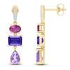 Thumbnail Image 0 of Natural Amethyst, Light Amethyst, Rhodolite Garnet & Diamond Multi-Shape Drop Earrings 1/20 ct tw 14K Yellow Gold