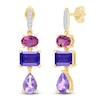 Thumbnail Image 1 of Natural Amethyst, Light Amethyst, Rhodolite Garnet & Diamond Multi-Shape Drop Earrings 1/20 ct tw 14K Yellow Gold