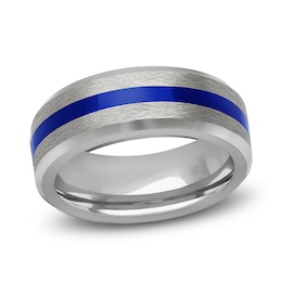 Men's Blue Ceramic Stripe Wedding Band Tungsten Carbide 8mm