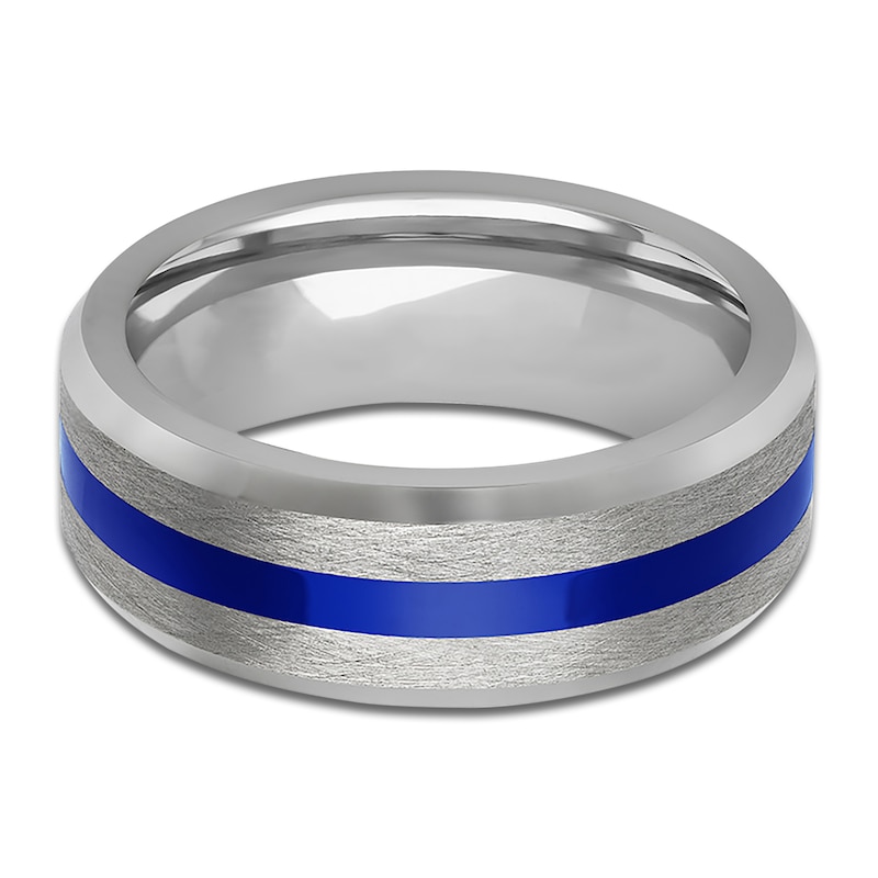 Main Image 3 of Men's Blue Ceramic Stripe Wedding Band Tungsten Carbide 8mm