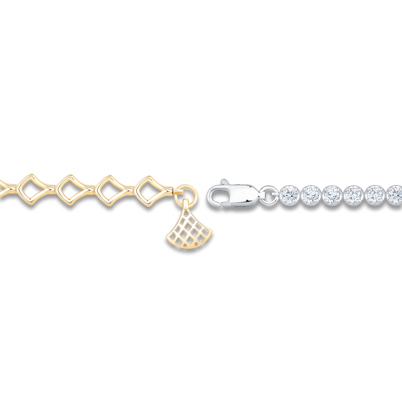 Main Image 3 of Diamond Tennis & Open Link Bracelet 1-1/2 ct tw 14K Two-Tone Gold 7&quot;