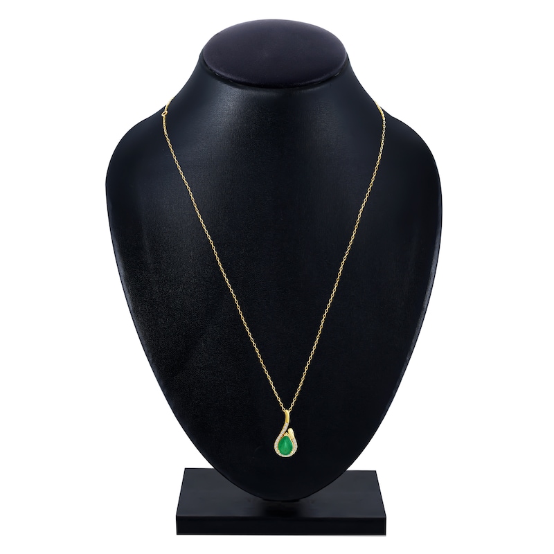 Pear-Shaped Natural Emerald & Diamond Swirl Necklace 1/10 ct tw 14K Yellow Gold 18"