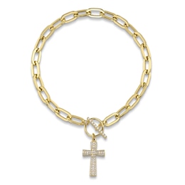 Shy Creation Diamond Cross Toggle Bracelet 1/3 ct tw 14K Yellow Gold 7.5&quot; JR55011956Z7.5