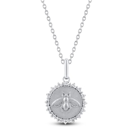 Diamond Bee Medallion Necklace 1/4 ct tw Sterling Silver 18&quot;