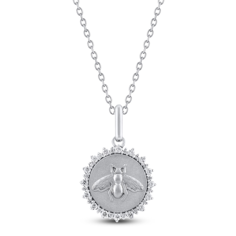 Main Image 1 of Diamond Bee Medallion Necklace 1/4 ct tw Sterling Silver 18&quot;