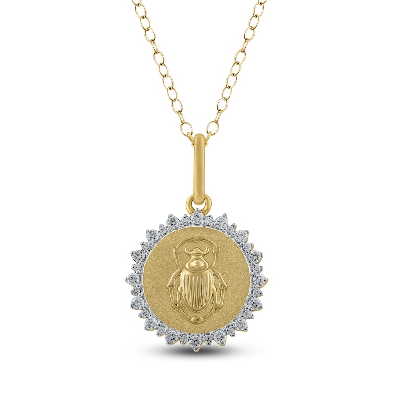 Diamond Scarab Beetle Medallion Necklace 1/4 ct tw 10K Yellow Gold 18"