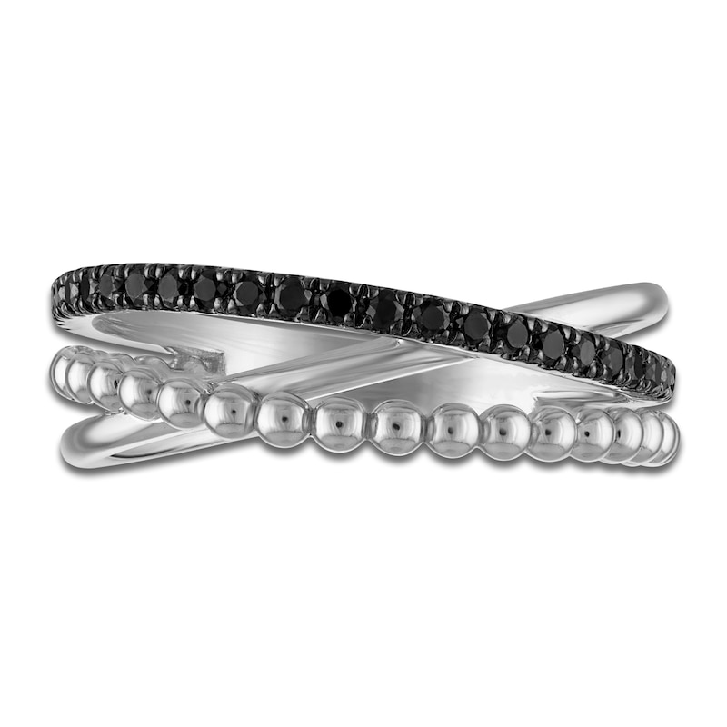 Main Image 3 of Black Diamond Beaded Three-Row Crossover Fashion Ring 1/4 ct tw Sterling Silver